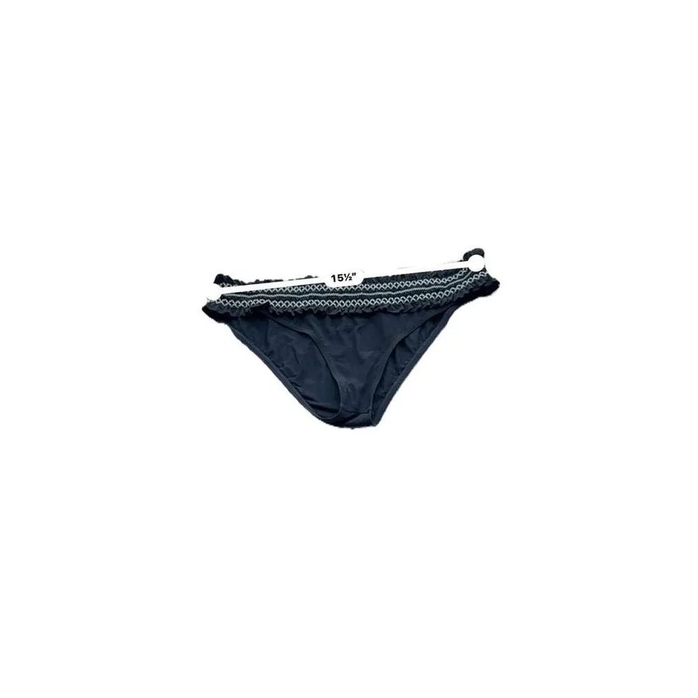Tory‎ Burch Womens Black Ruffle Bikini Bottom Swim Ruched Beach Large 8